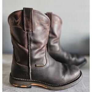 Ariat 10001198 Men's Waterproof WorkHog Pull On Boots Oily Distressed Brown 10EE